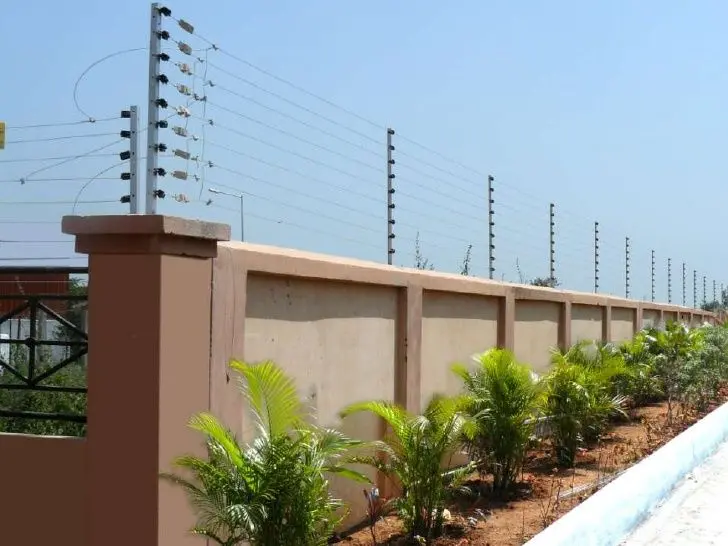 Factory perimeter fence and gate