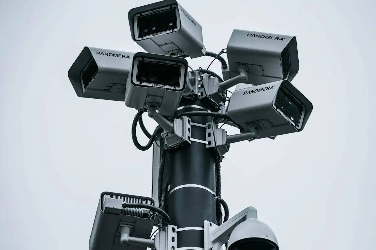 Pole-mounted cameras covering a road