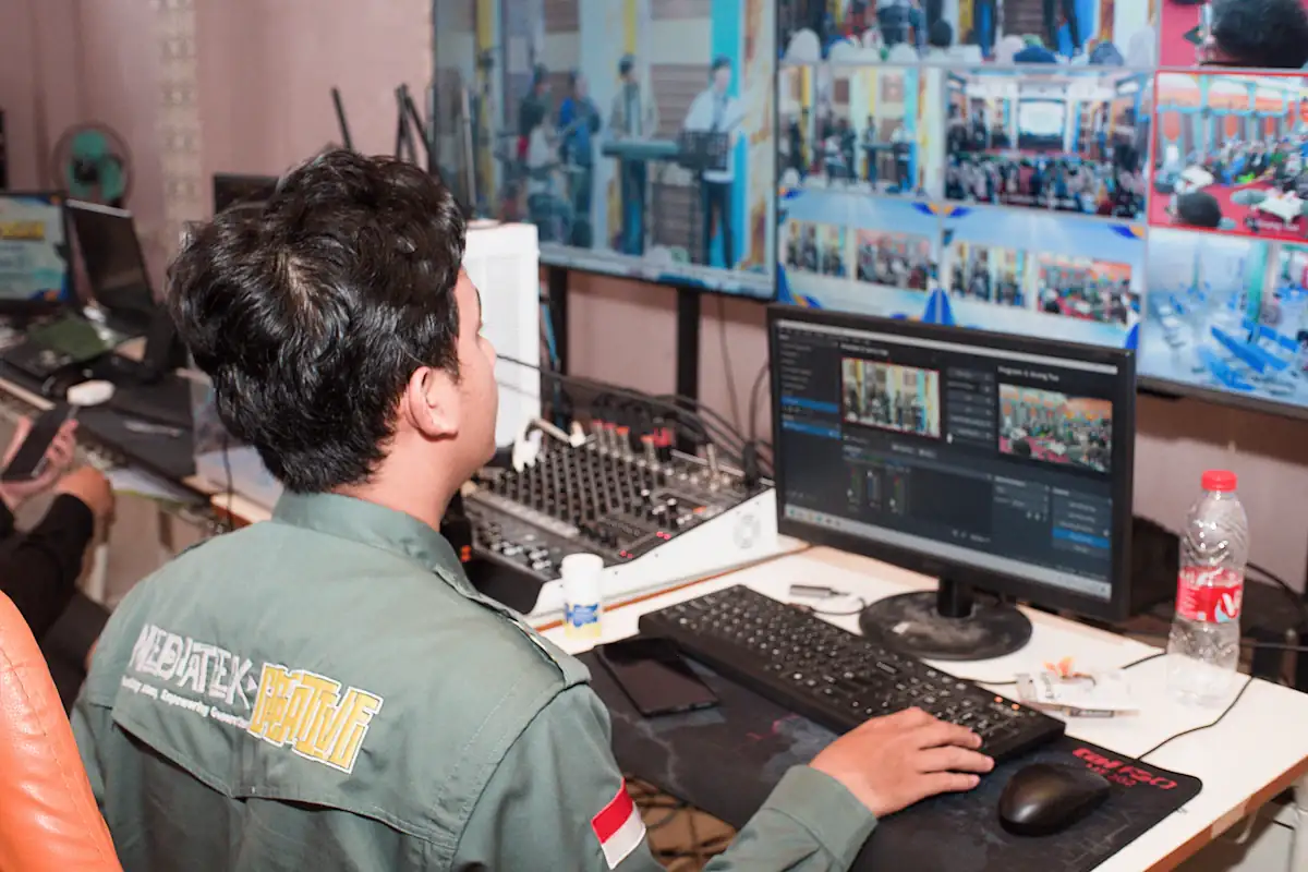 Operator at a video monitoring workstation