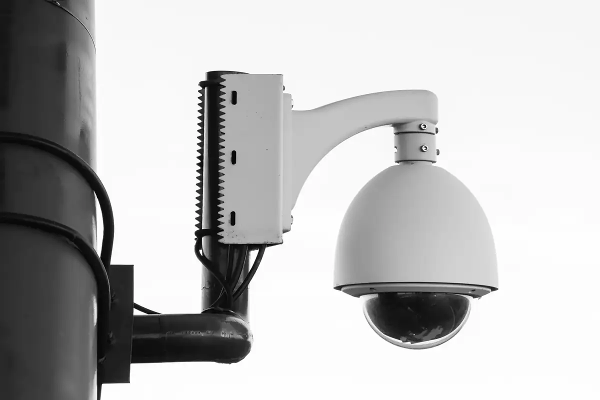 PTZ dome camera on a pole bracket