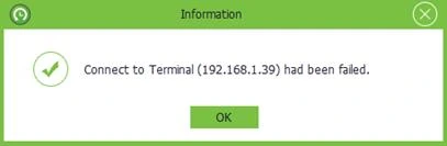 Information box saying Connect to Terminal had been failed