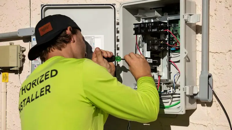 Electrician working on a distribution board